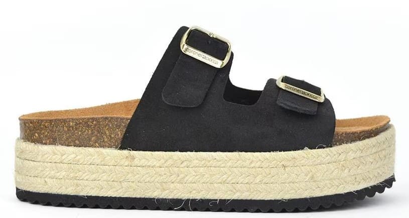 Sandalias planas de serraje con plataforma de esparto Coronel Tapiocca (1)