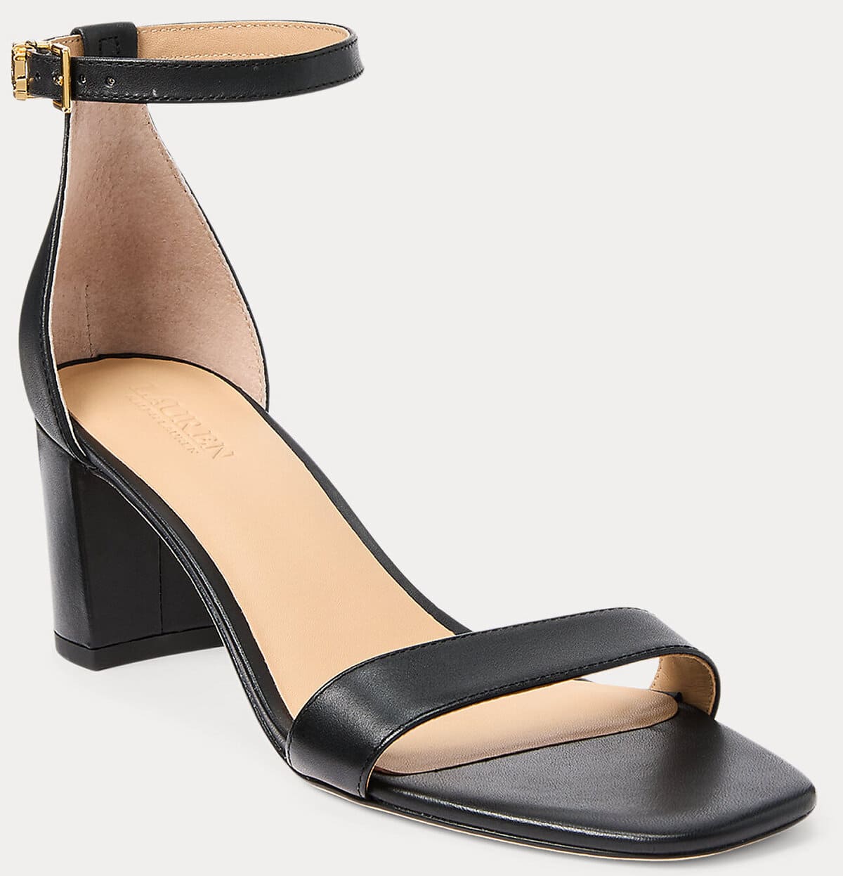 Las sandalias Logan de piel bruñida en color negro de Ralph Lauren