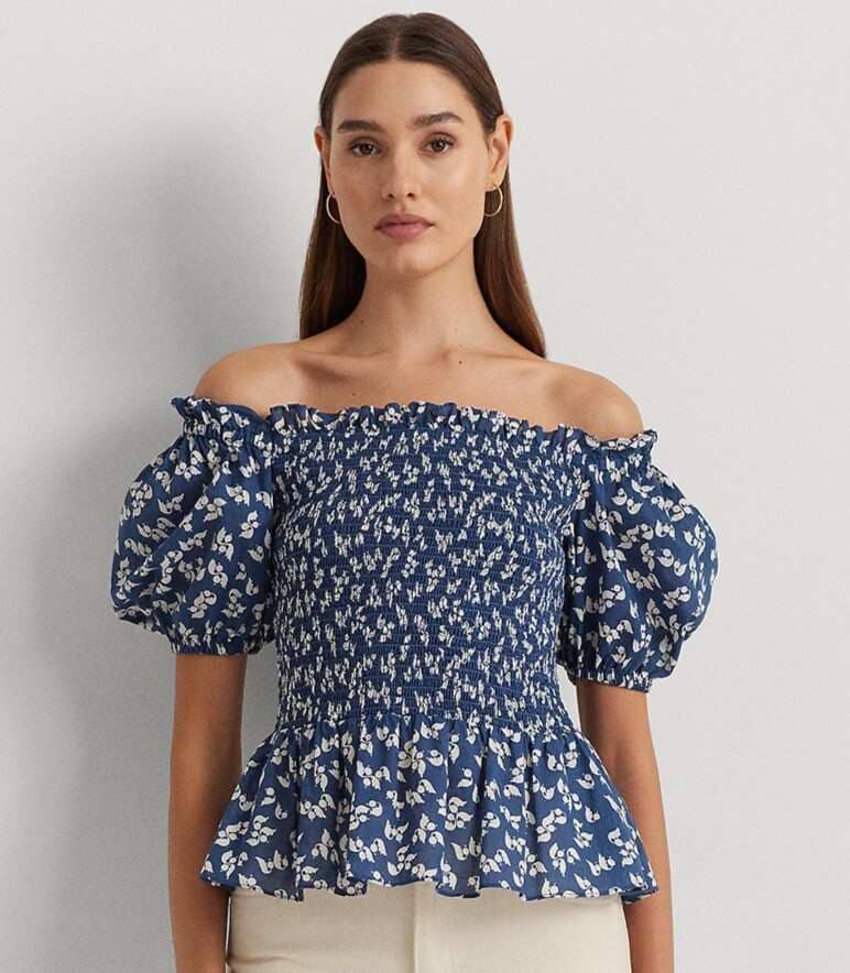 Lauren Ralph Lauren Blusa de mujer de algodón de silueta peplum