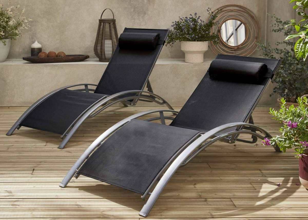 Tumbonas de aluminio y textileno negro Louisa x2 de Leroy Merlin