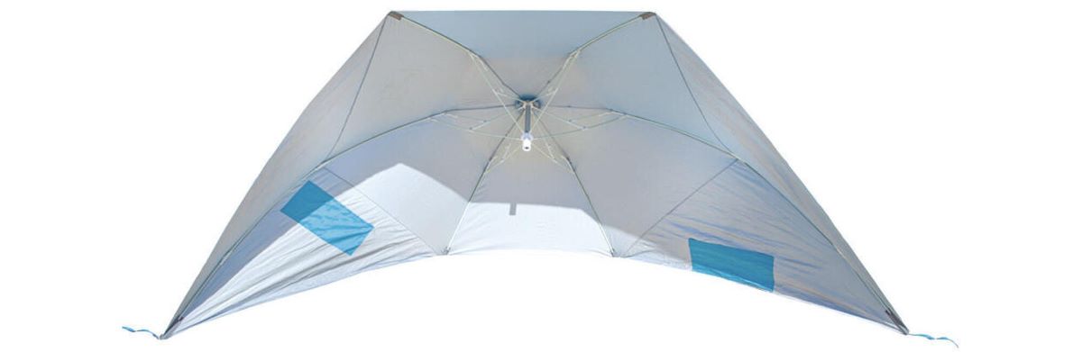 Sombrilla de playa con triple forma Sun&Surf de Decathlon