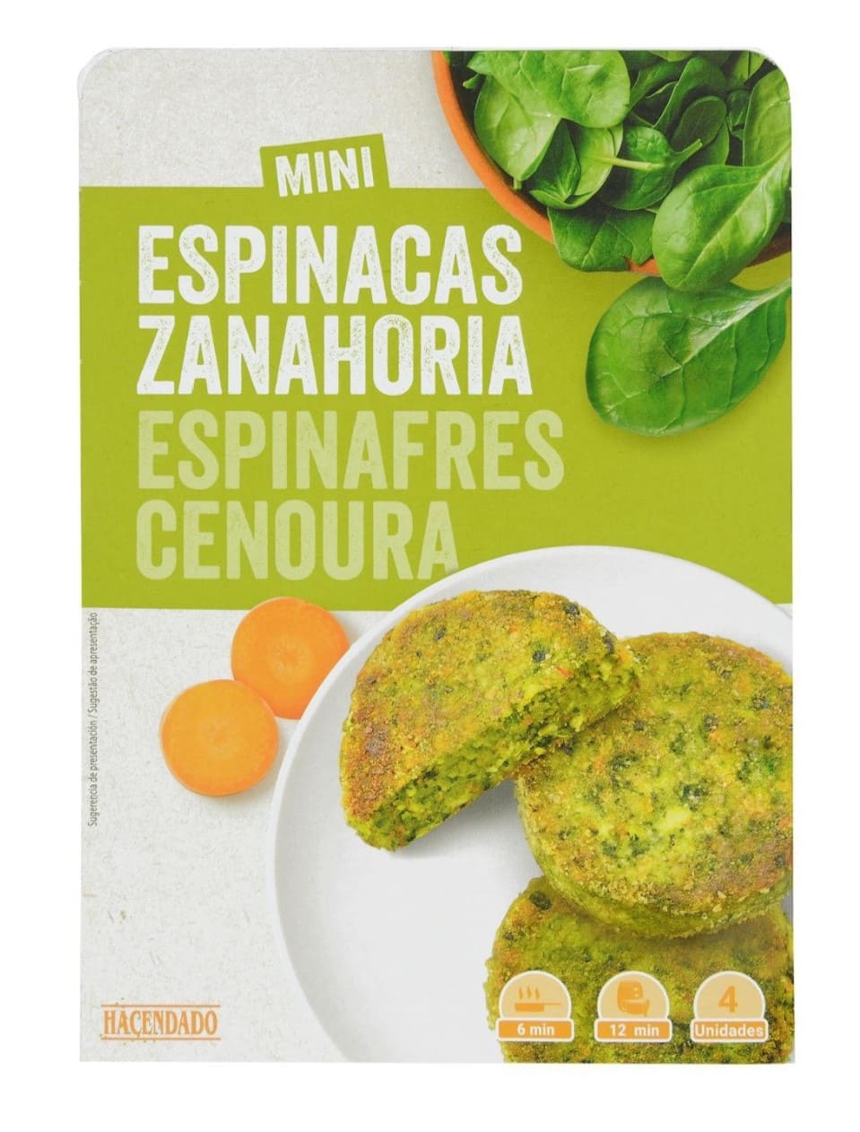 Mini hamburguesas vegetales Hacendado con espinacas y zanahoria