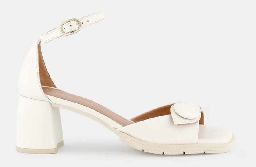 Sandalias de tacón en piel con tacón de bloque - Línea Comfort