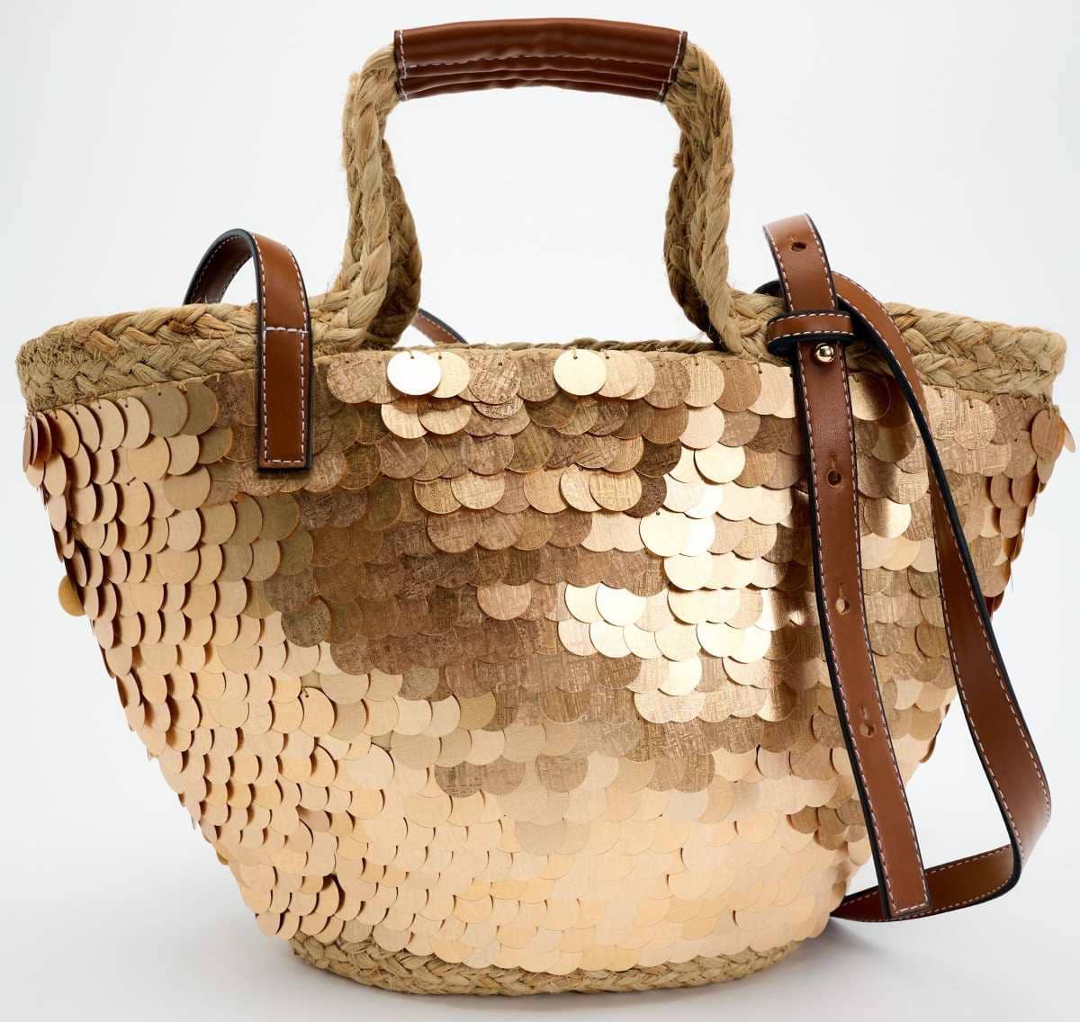 Bolso cesta lentejuelas de Zara