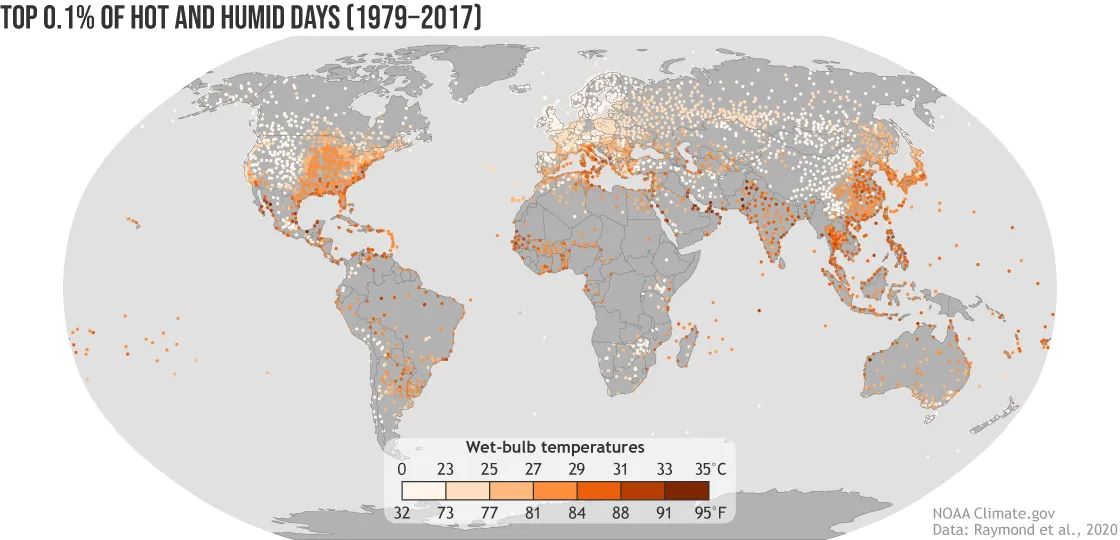 Mapa de NOAA Climate.gov, basado en datos de Radley Horton