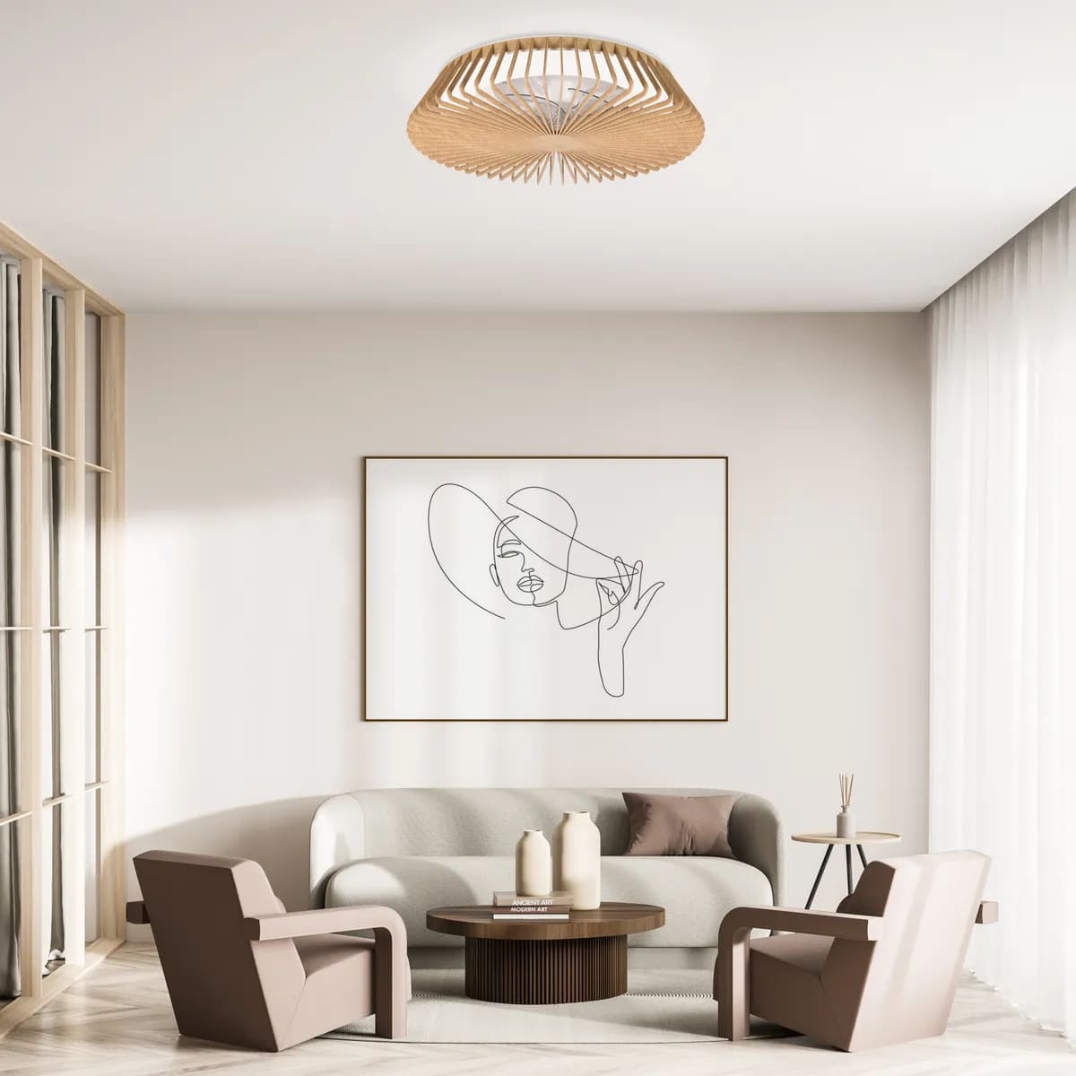 El ventilador de techo con luz y motor DC Himalaya de madera marrón de Leroy Merlin