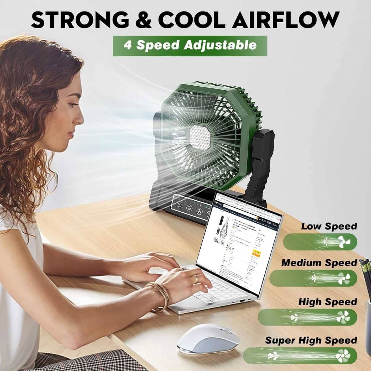 BIBURY Camping Ventilador con Luz LED y recargable de Amazon