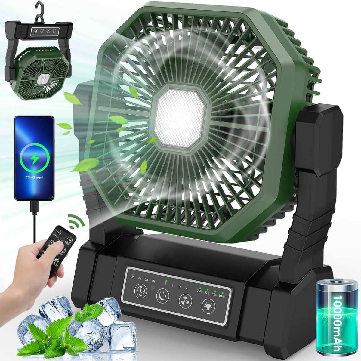 BIBURY Camping Ventilador con Luz LED y recargable de Amazon