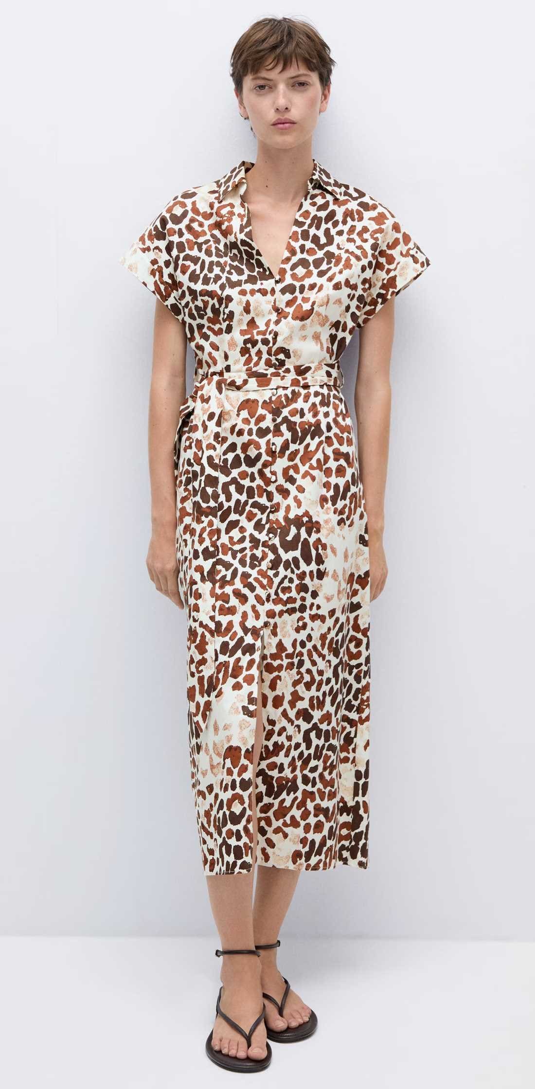 Vestido animal print lazo de Mango