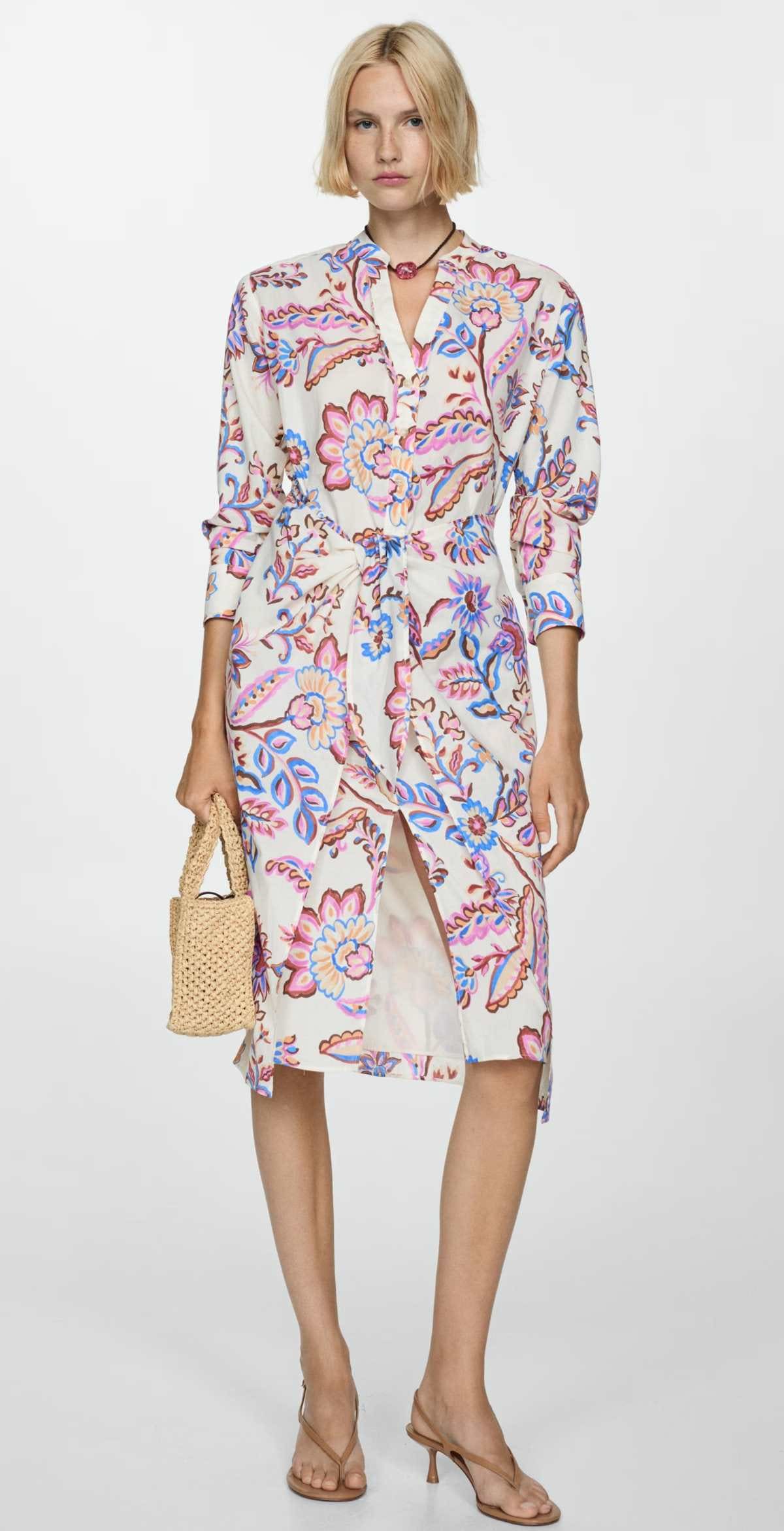 Vestido estampado floral lazo de Mango
