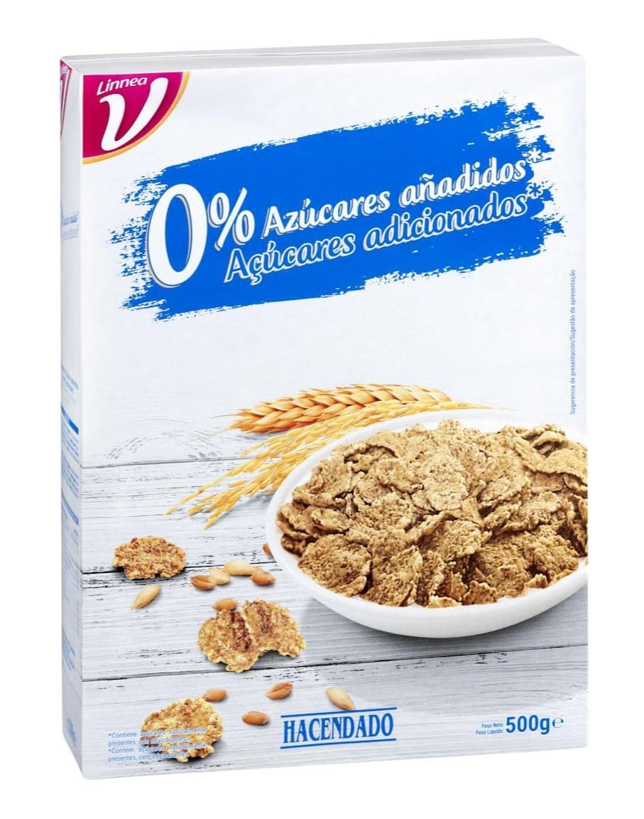 Cereales copos de trigo integral y arroz Hacendado
