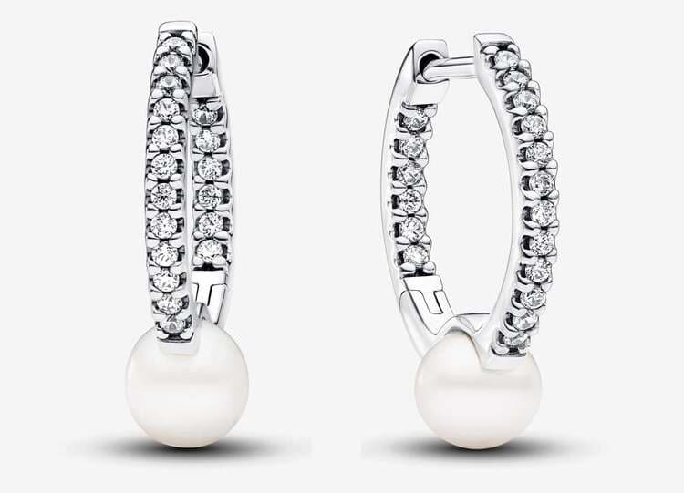 Los nuevos pendientes de aro Perla Cultivada de Agua Dulce y Pavé de Pandora