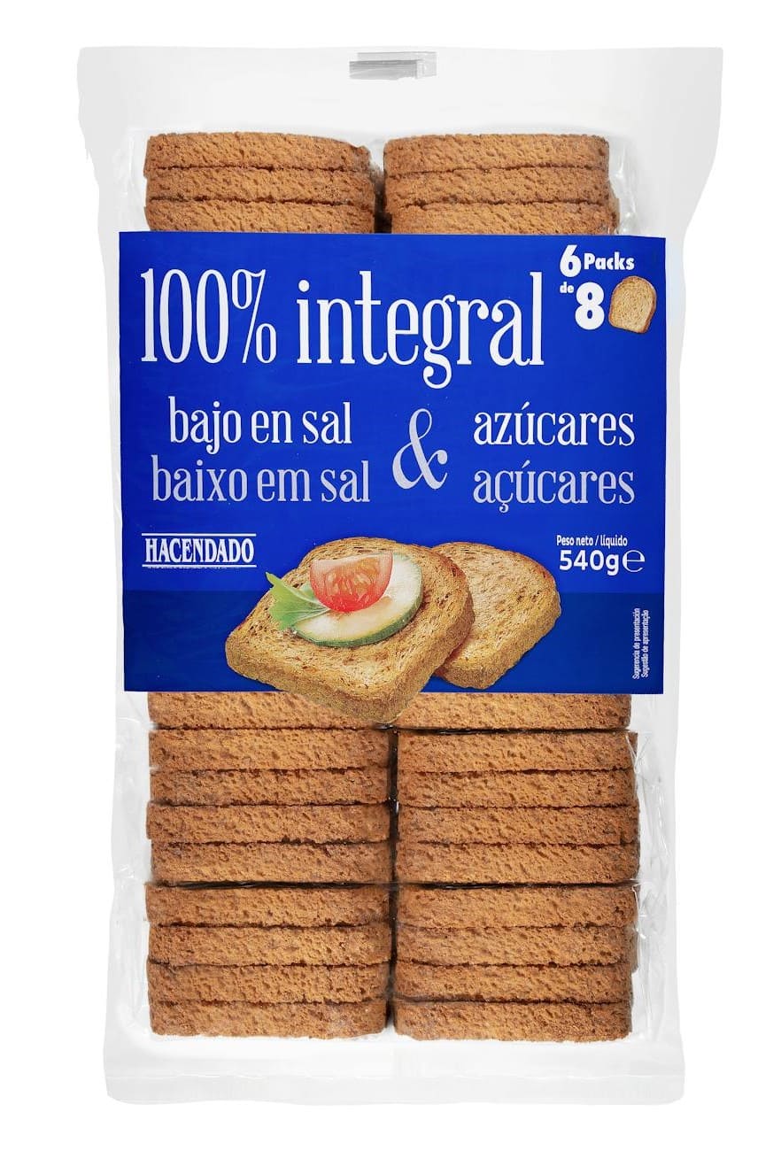 Pan tostado integral bajo en sal y en azúcares
