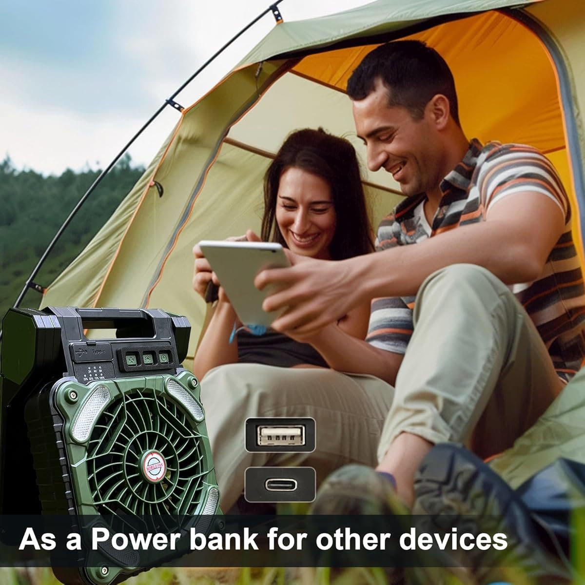 El ventilador portátil de camping solar con cuatro velocidades GY de Amazon