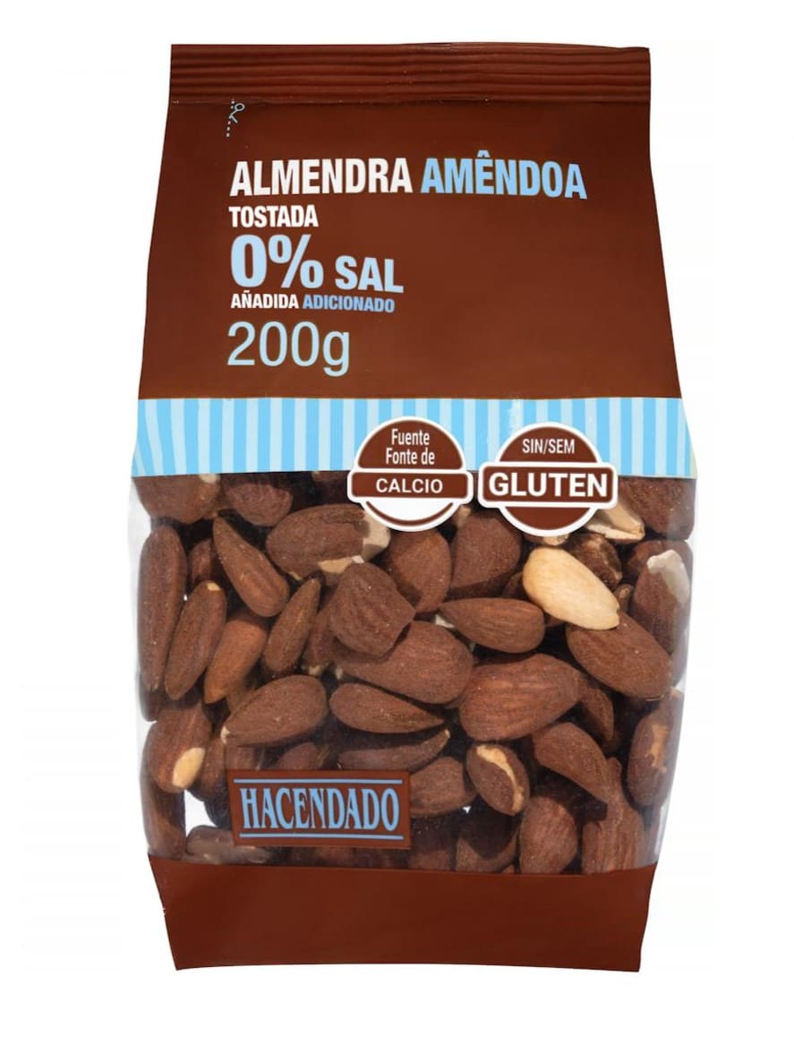 Almendra tostada Hacendado 0 sal añadida con piel