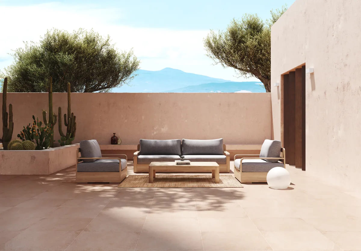 El sofá de porche con cojín de exterior de madera Bari gris de Leroy Merlin