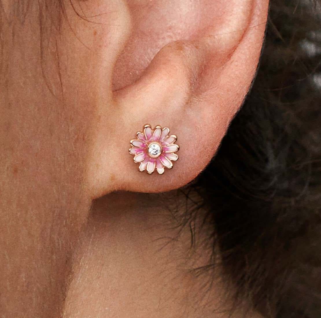 Pendientes de Botón Margarita Rosa de Pandora