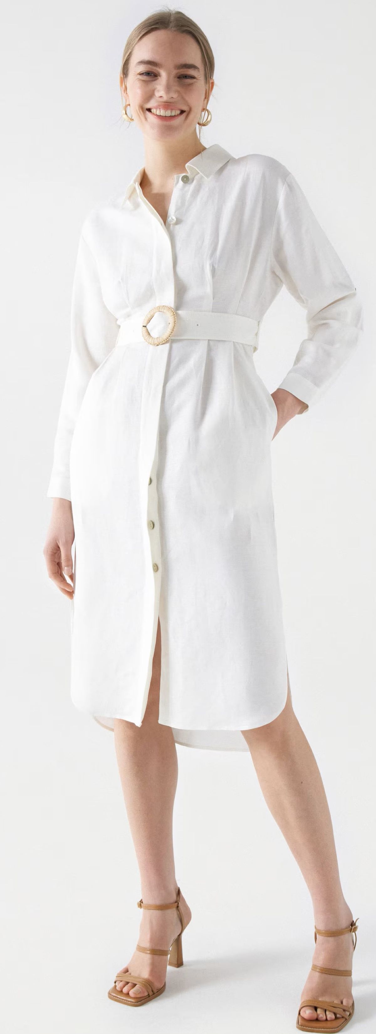 Vestido midi con lino de la firma Salsa de El Corte Inglés