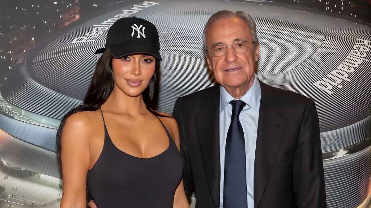 Florentino Pérez y Kim Kardashian durante su visita en el Santiago Bernabéu | Foto: Real Madrid