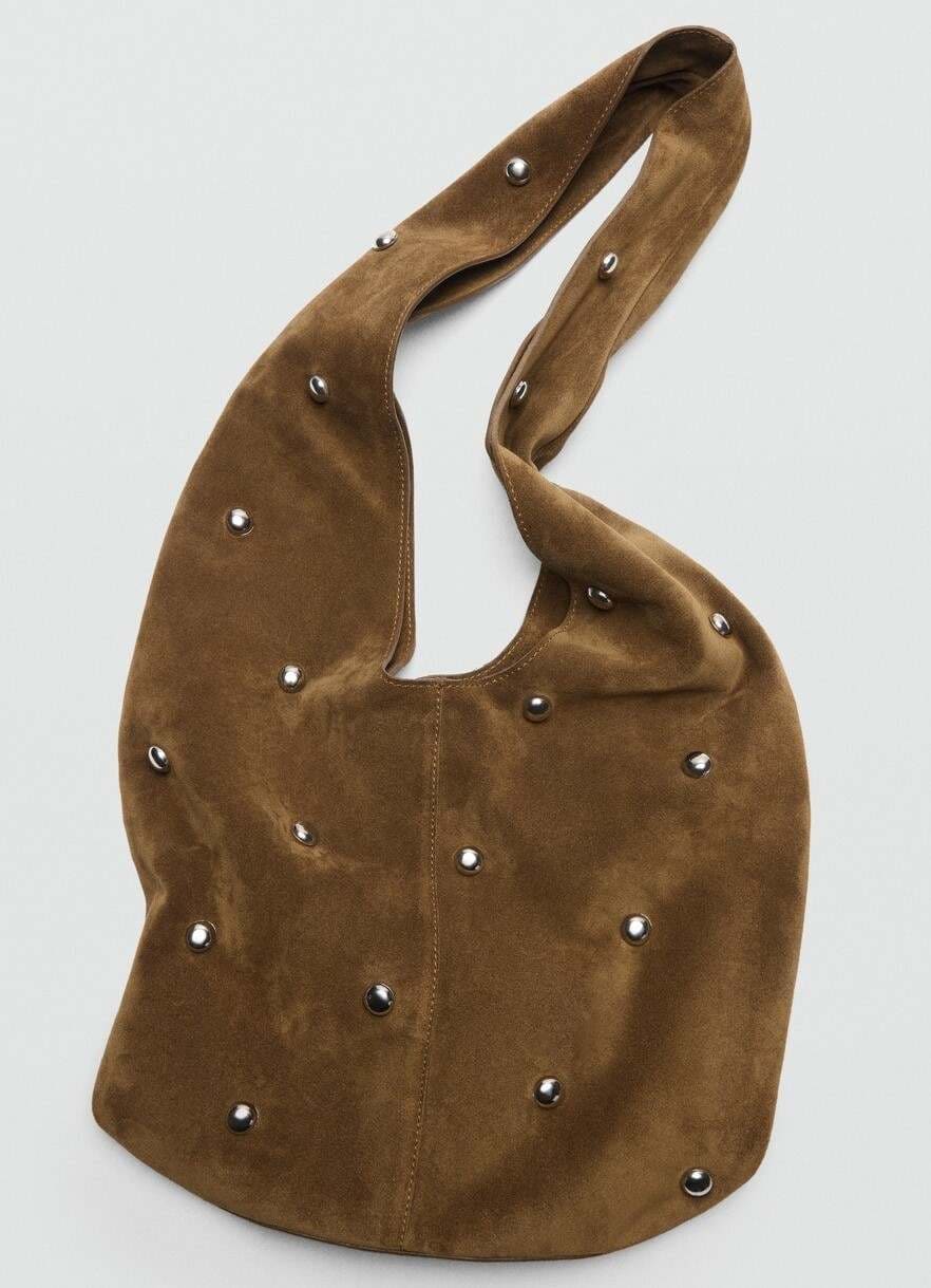 Bolso piel serraje tachuelas de Mango