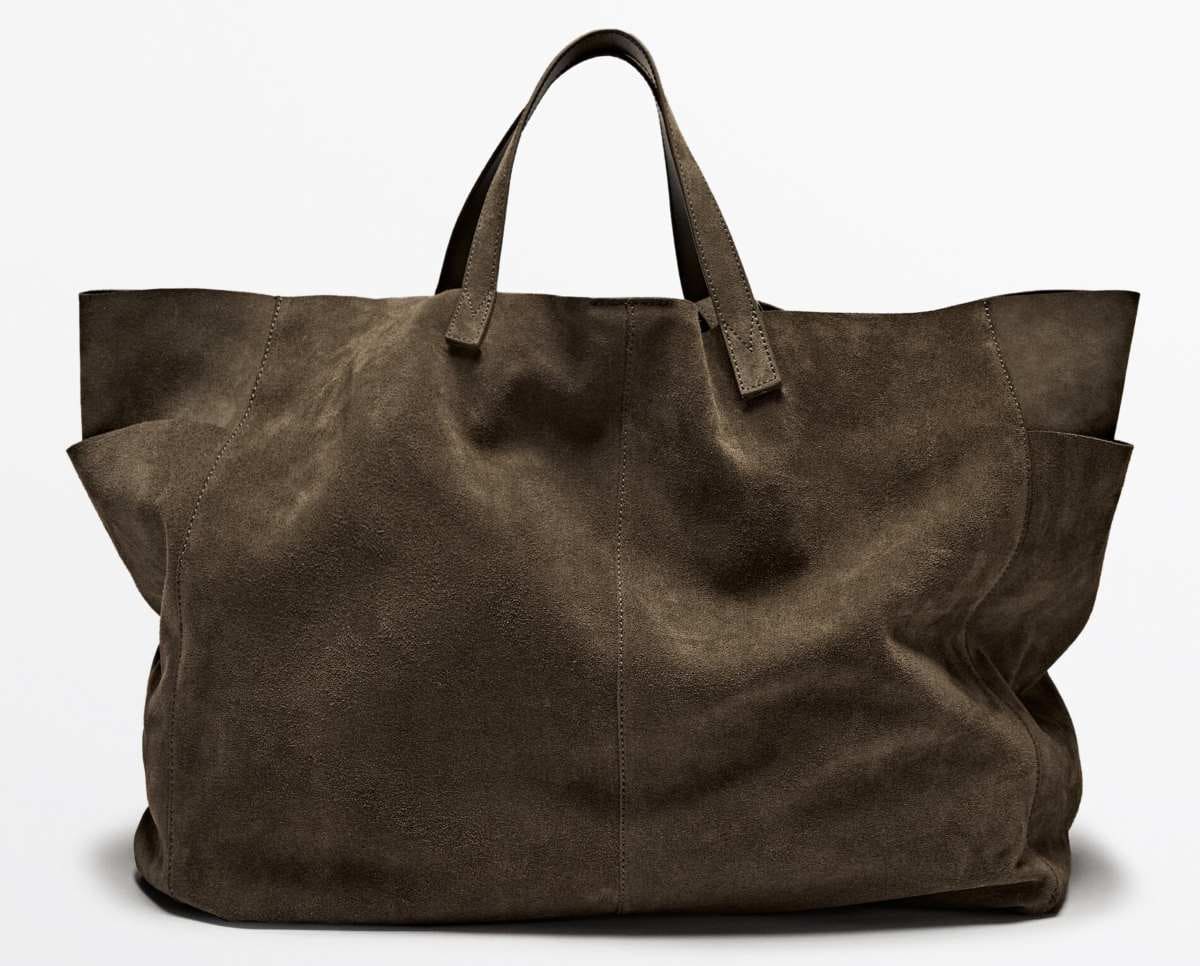 Maxi bolso piel serraje de Massimo Dutti