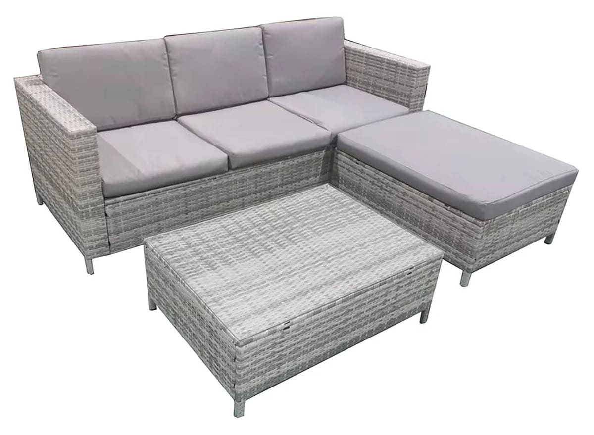 El conjunto de jardín con cuatro piezas de chaise longue + puf + mesa Marrakech de Alcampo