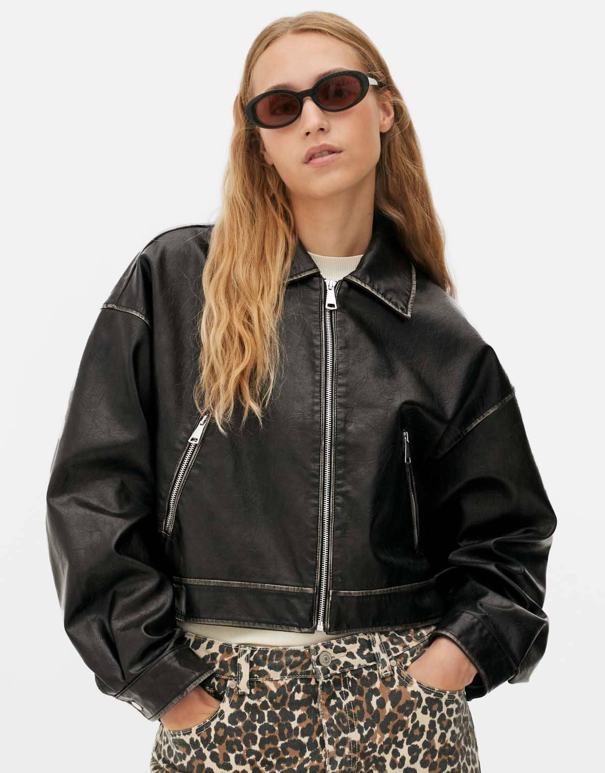 Chaqueta de piel sintética con cremallera de Primark