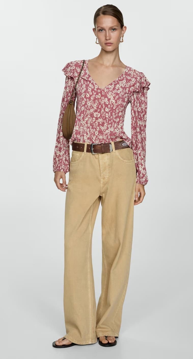 Blusa estampada volantes de Mango