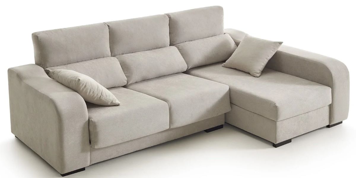 Sofá de tres plazas con chaise longue y tela antimanchas Zafiro de Leroy Merlin