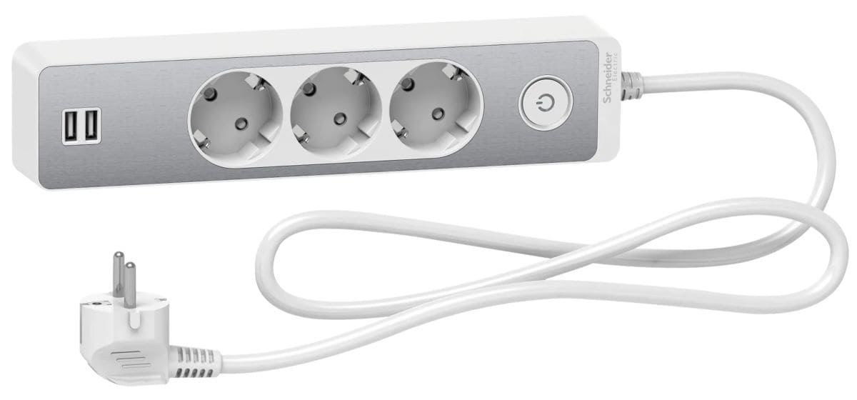 Base múltiple de 3 enchufes y 2 USB SCHNEIDER