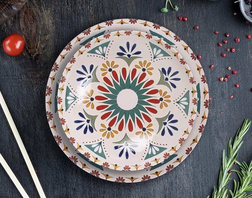 Vajilla 12 piezas redondas de gres decoradas, Coimbra SANTA CLARA de Alcampo