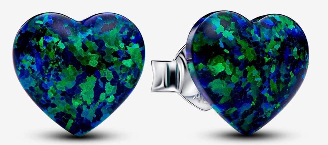 Pendientes de Botón Corazón Verde Opalescente de Pandora
