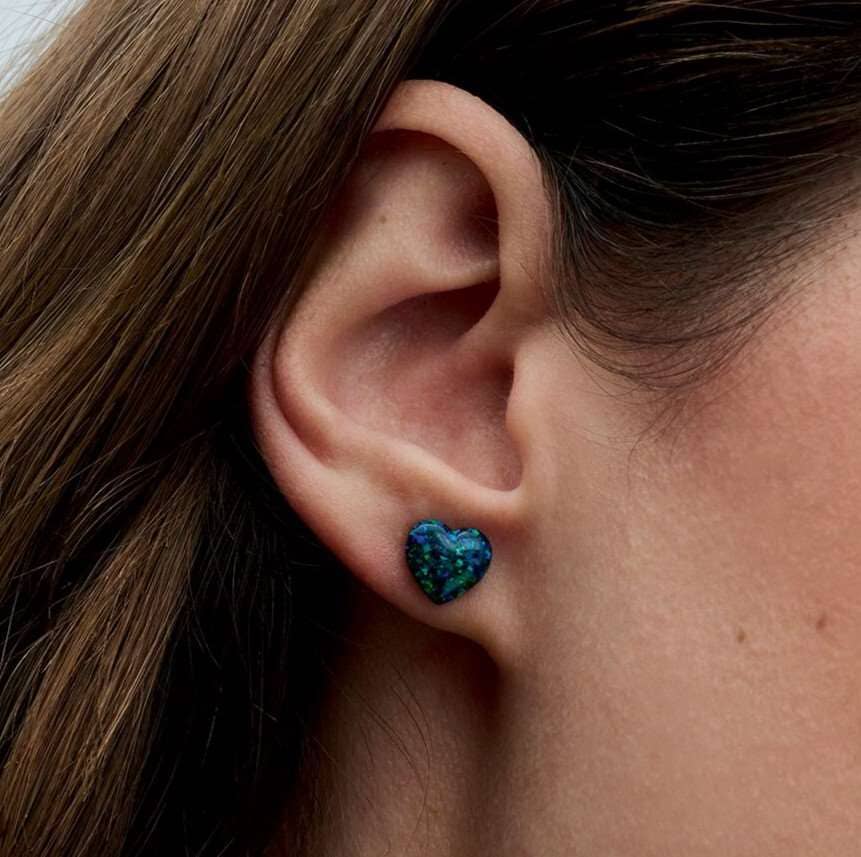 Pendientes de Botón Corazón Verde Opalescente de Pandora