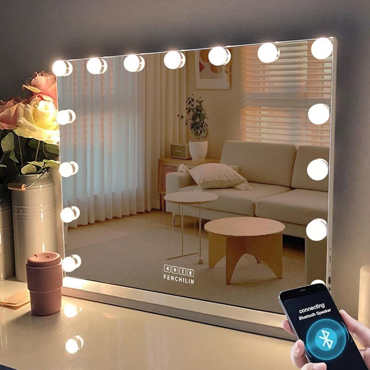 El espejo de maquillaje con luz LED y altavoz de Amazon