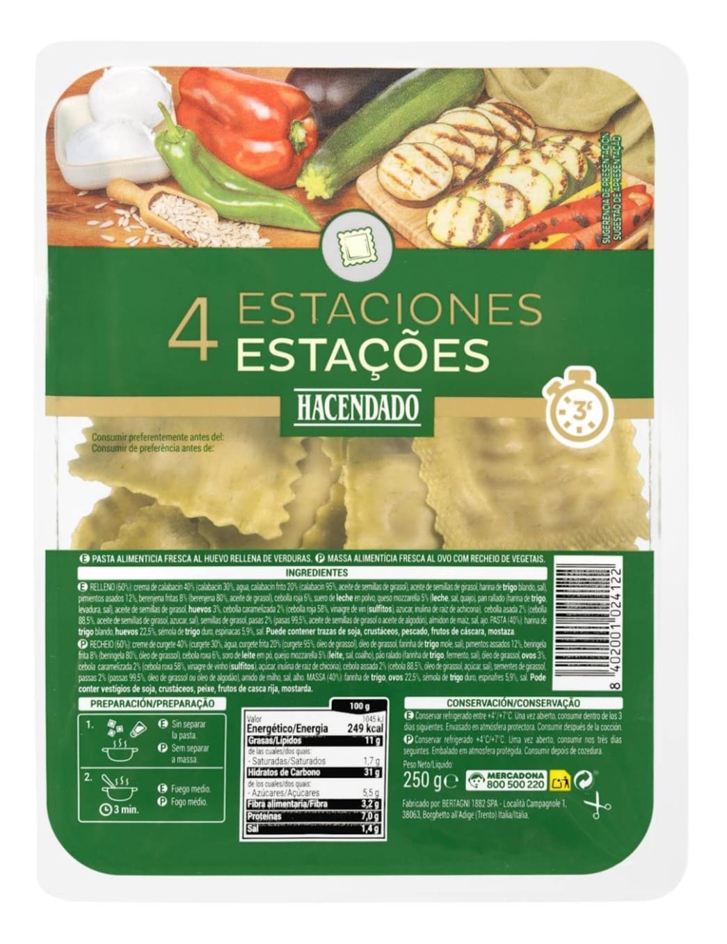 Pasta fresca Ravioli 4 estaciones Hacendado