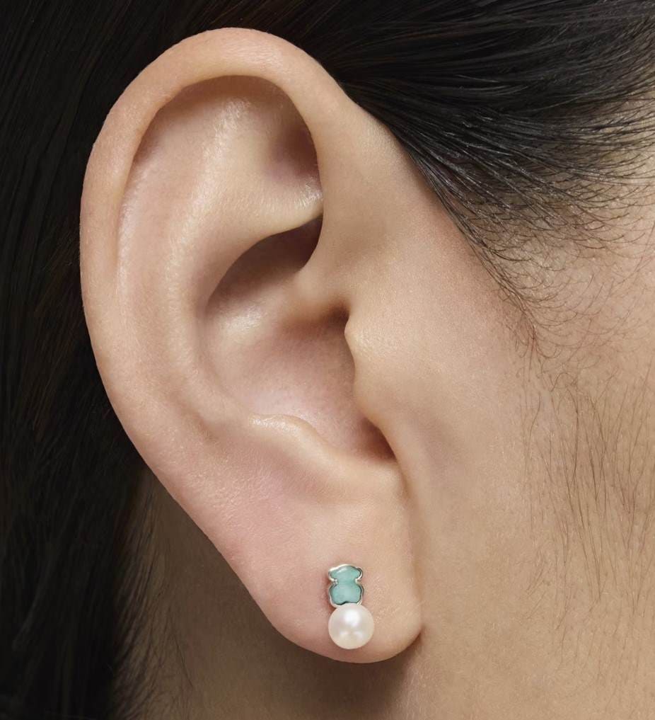 Pendientes de plata con amazonita y perla Mini Color de TOUS