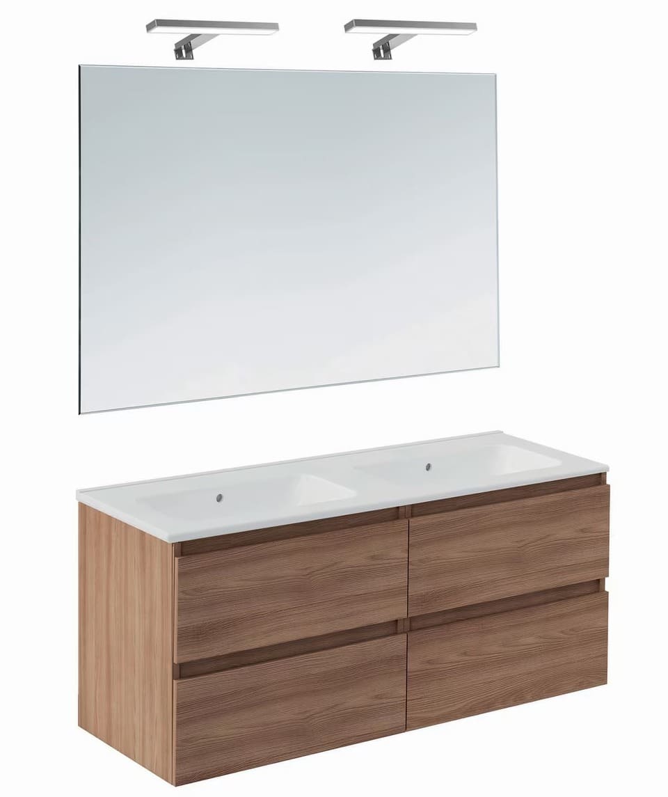 El conjunto de baño doble con mueble suspendido y lavabos de porcelana de El Corte Inglés