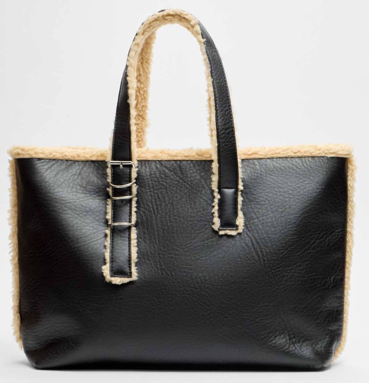 Bolso shopper combinado efecto borreguillo de Stradivarius