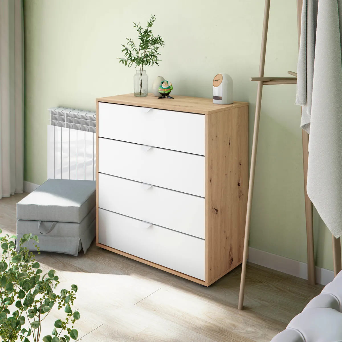 La cómoda Garona con 4 cajones roble y blanca de Leroy Merlin