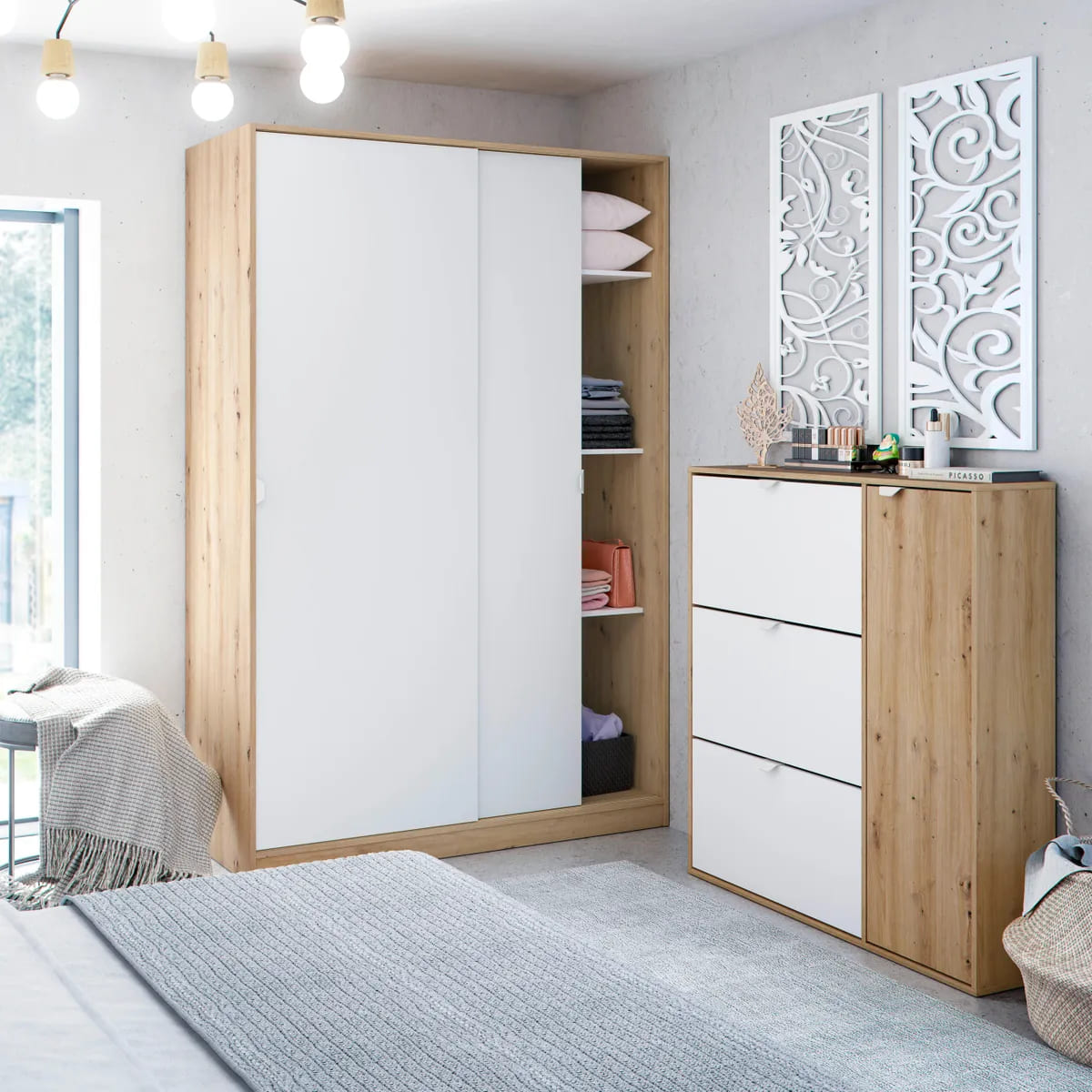 El armario de puerta corredera Garona blanco y roble de Leroy Merlin