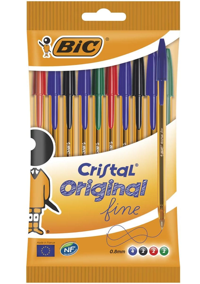 Pack de bolígrafos de colores Cristal Fine punta fina