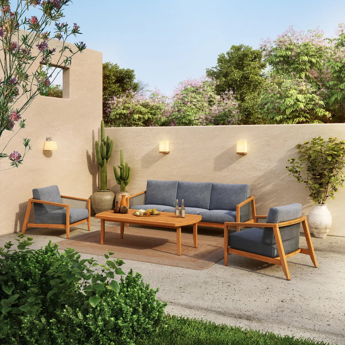 El sofá de jardín de madera y cuerda Lita de Leroy Merlin