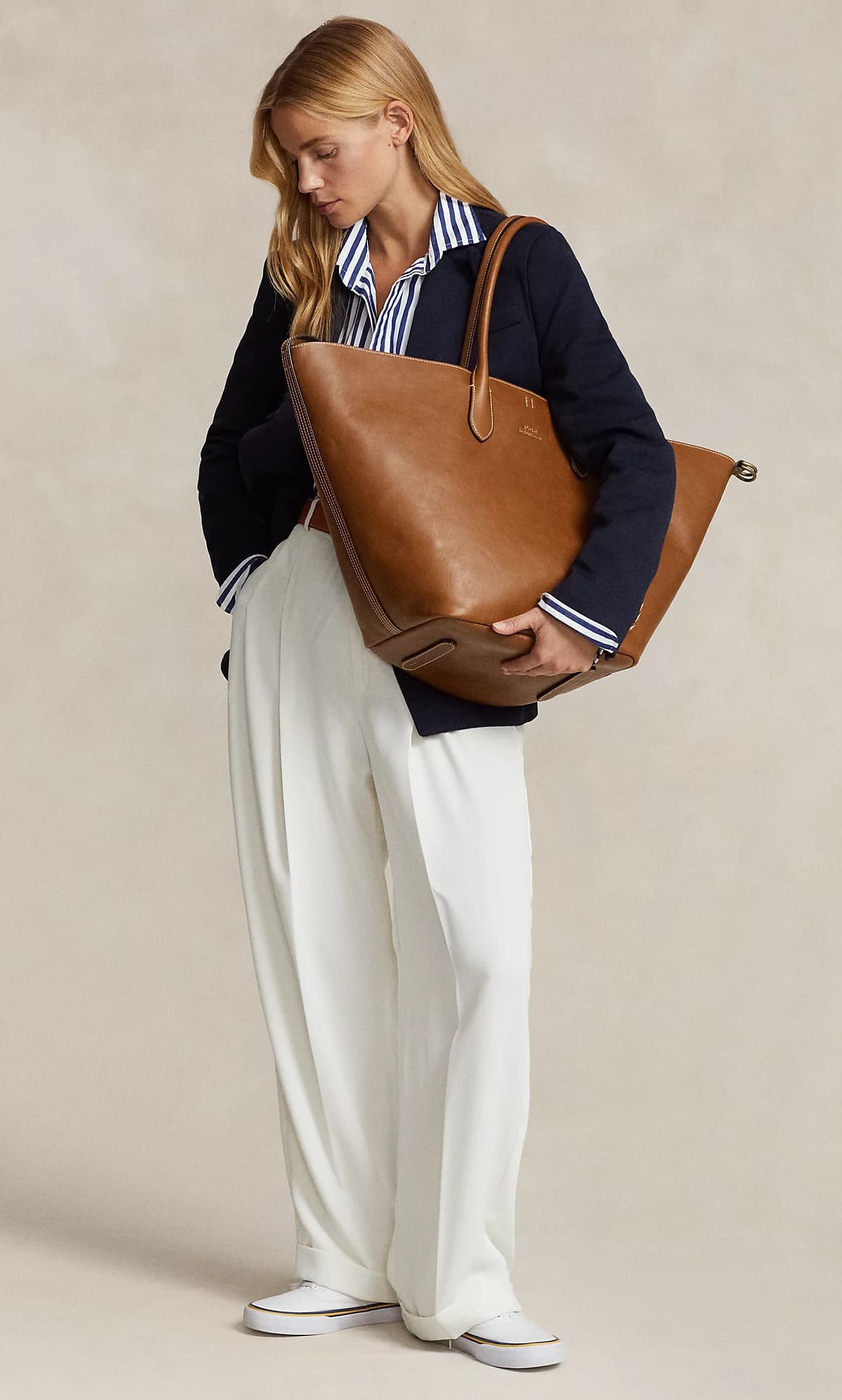 El bolso tote Bellport grande de piel marrón de Ralph Lauren