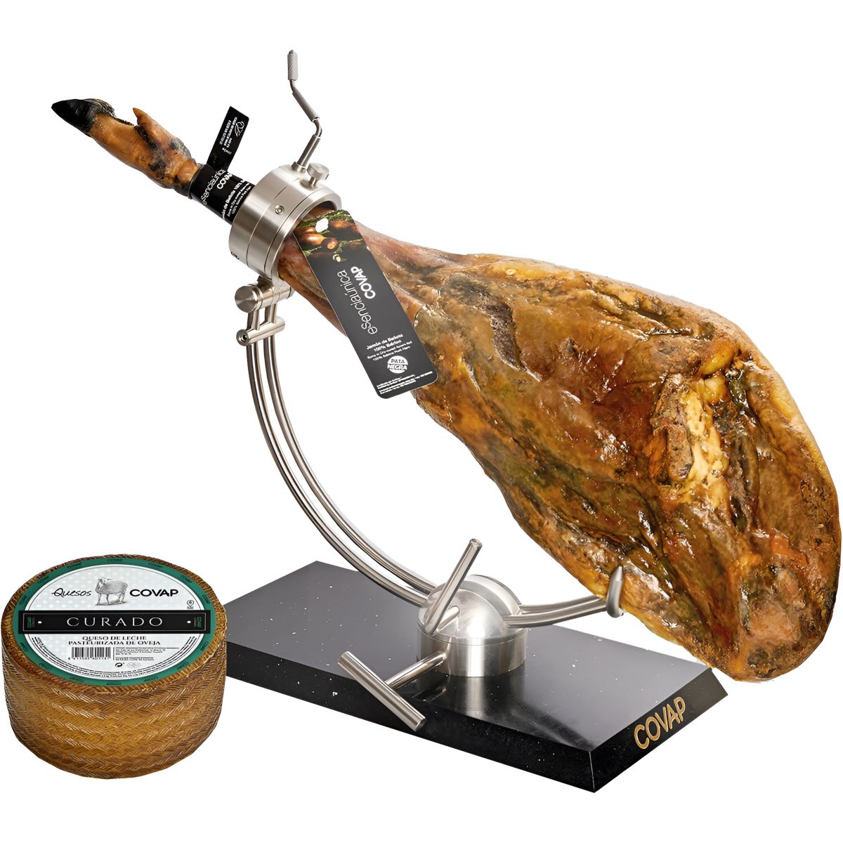 Jamón ibérico 100% de bellota Esenciaúnica pieza 6,7 kg de COVAP y queso curado de oveja