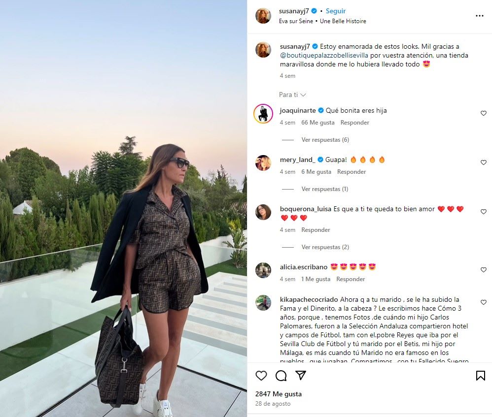 Susana Saborido, la mujer de Joaquín, posando con el conjunto de Fendi