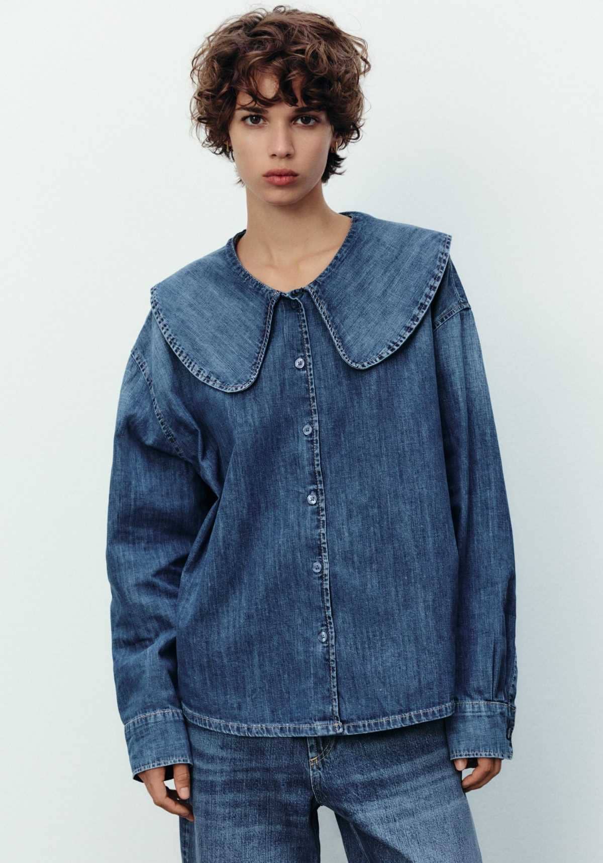 Camisa denim trf cuello bobo de Zara