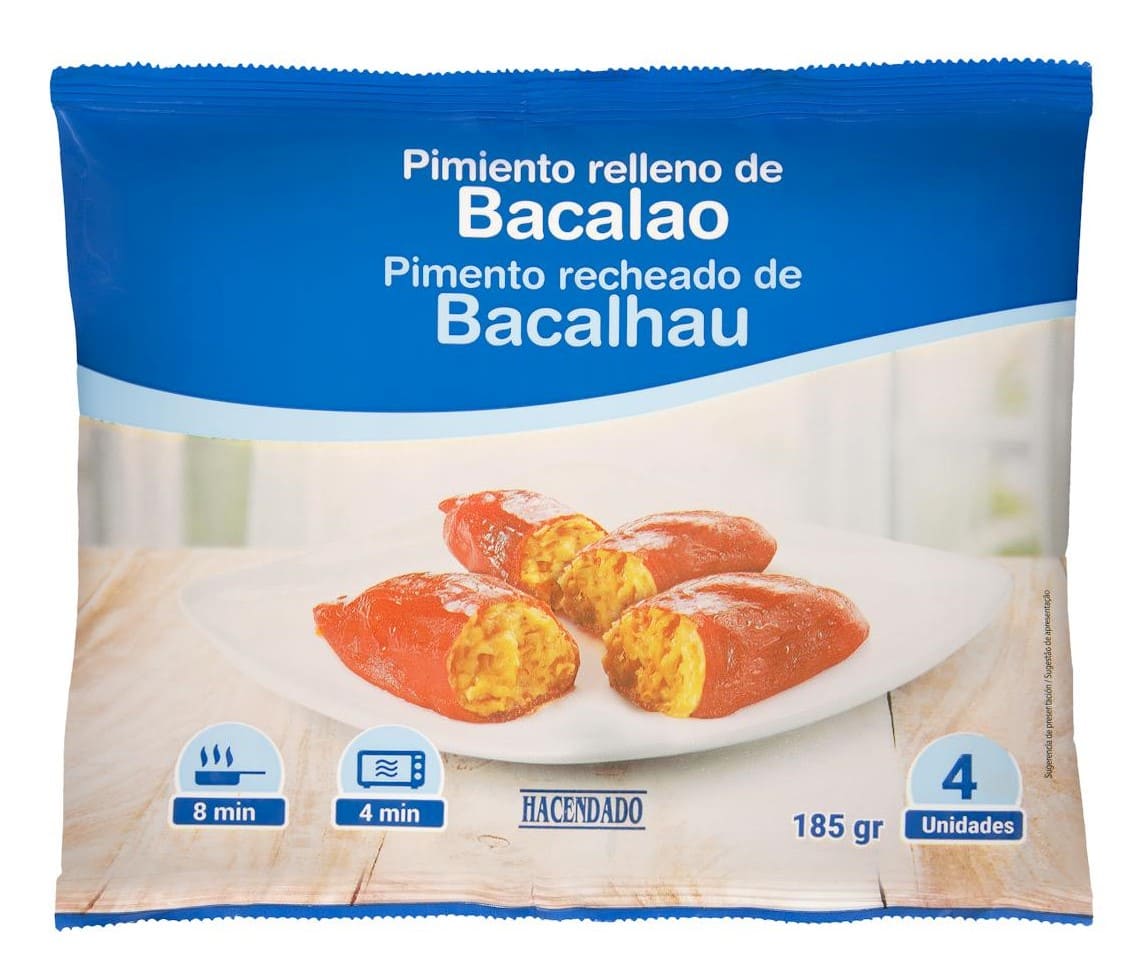 Pimientos del piquillo rellenos de bacalao Hacendado ultracongelados