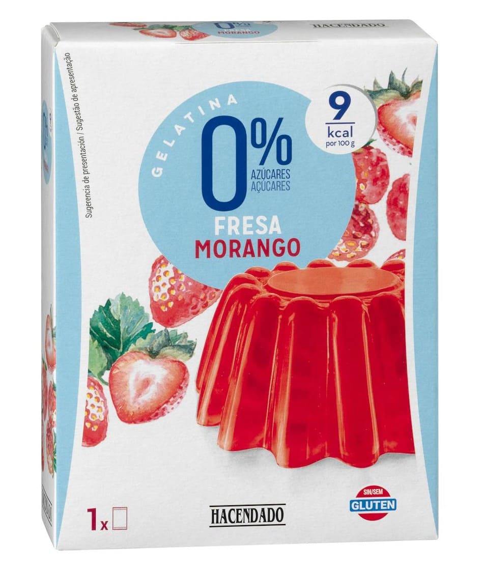 Preparado en polvo gelatina fresa Hacendado 0 azúcar