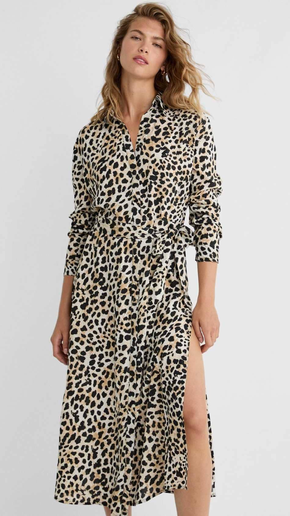 Vestido largo camisero manga larga de Stradivarius