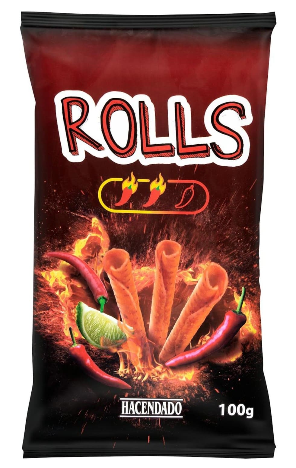 Snack frito Rolls sabor chili y lima